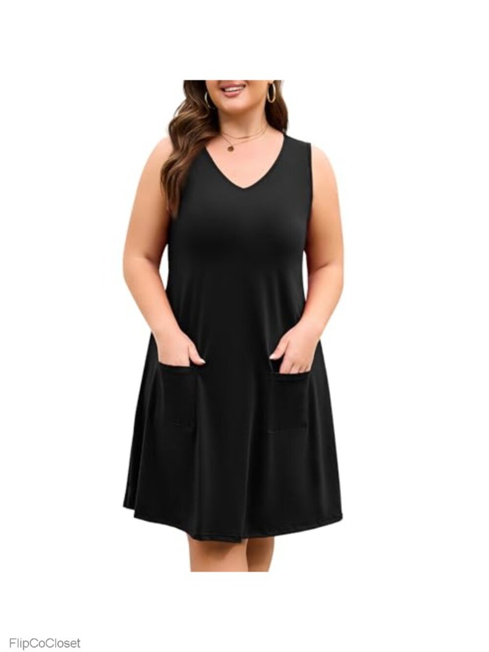 Plus Size V-Neck Sleeveless Tank Sundress with Pockets Flowy Summer Beach Dress